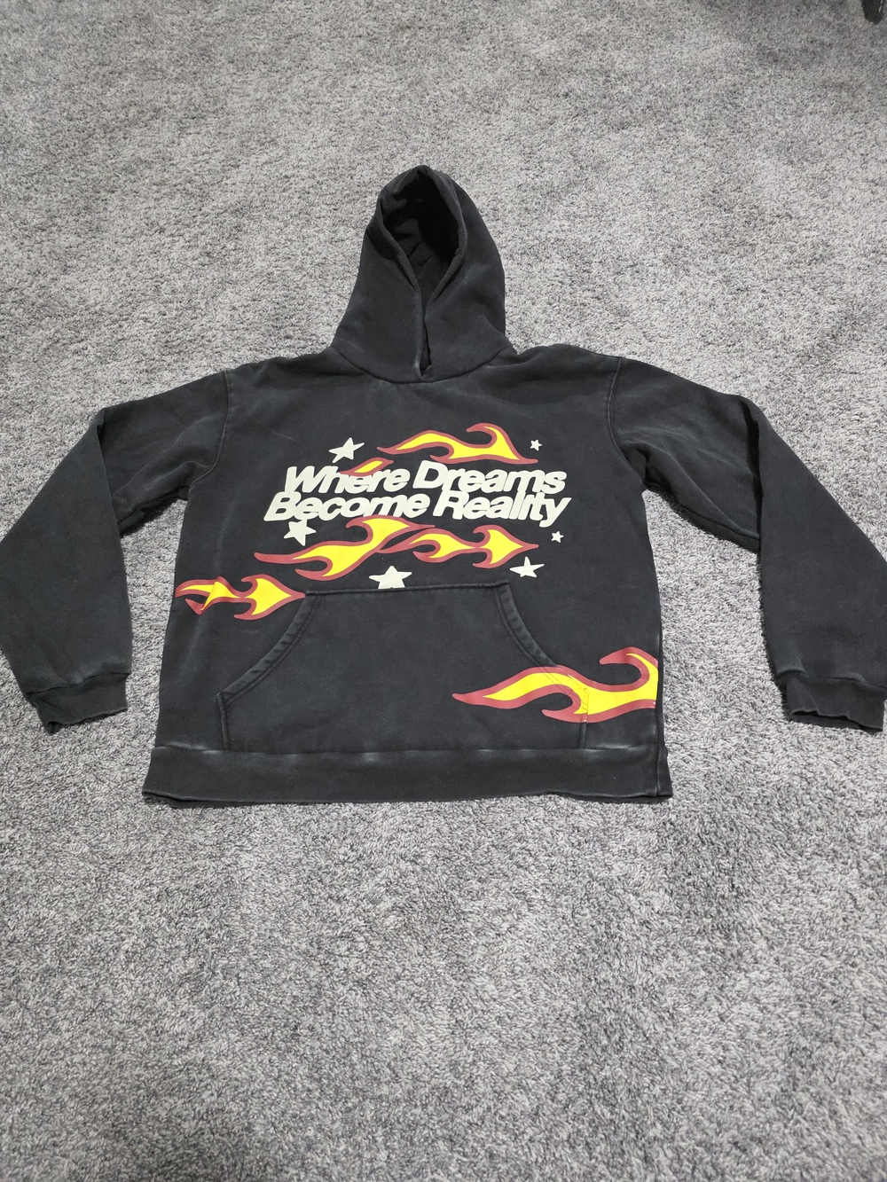 PacSun Black Kids Hoodie with Red & Yellow Flame Graphics